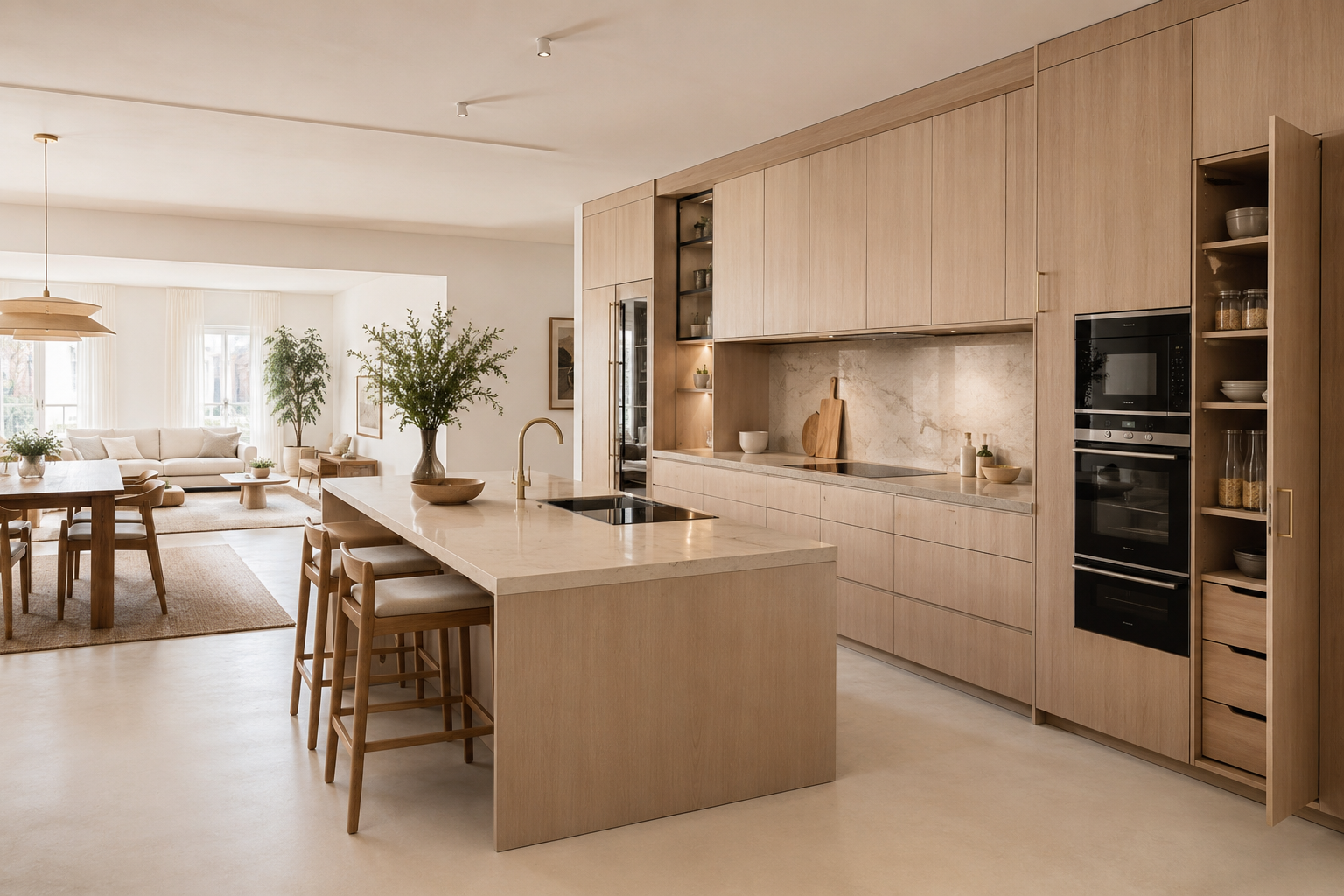 Cocina completa con isla, despensa y conexión al salón