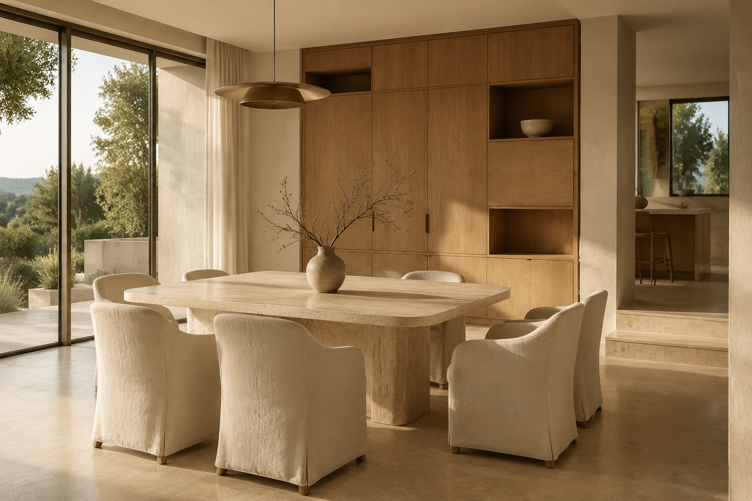 Área de encuentro con mesa de piedra